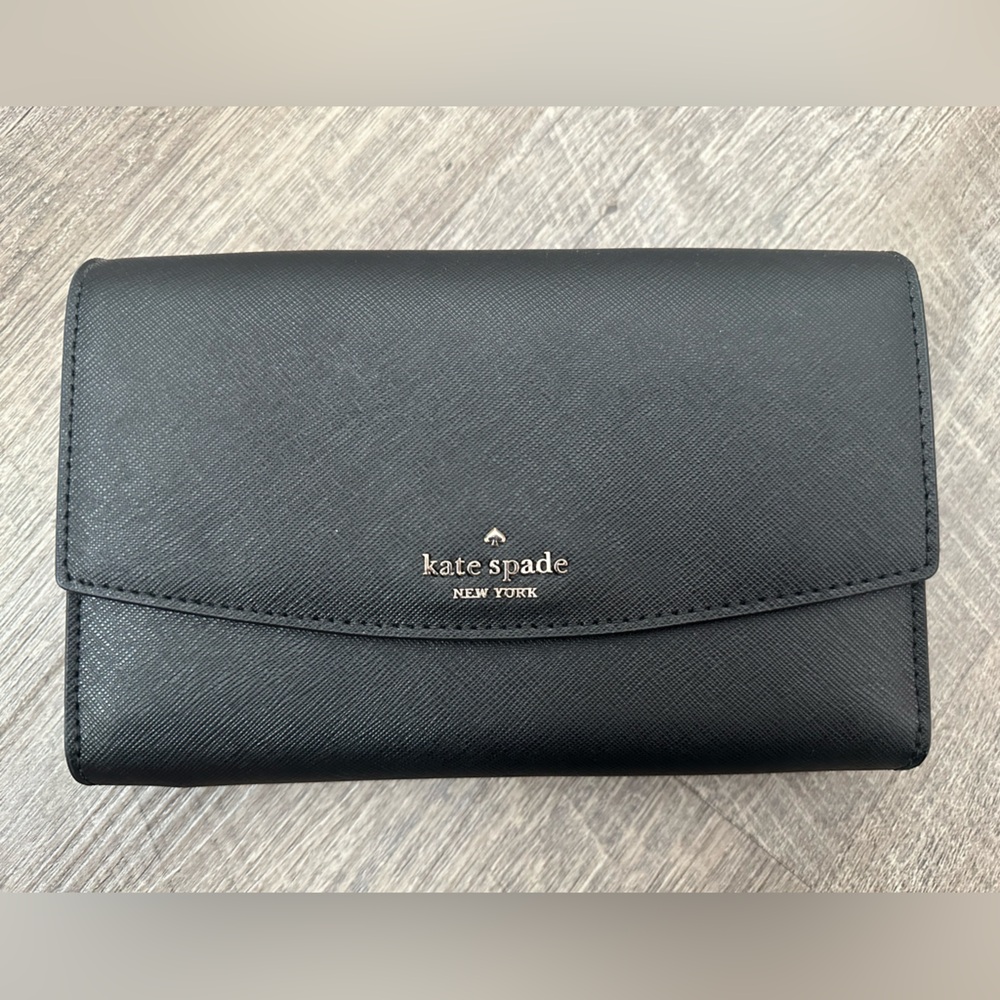 NWOT kate spade Black Leather Zip Clutch with Removable Straps